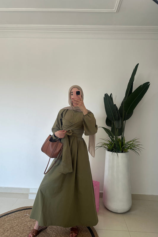 Tie Waist Dress- Army Green