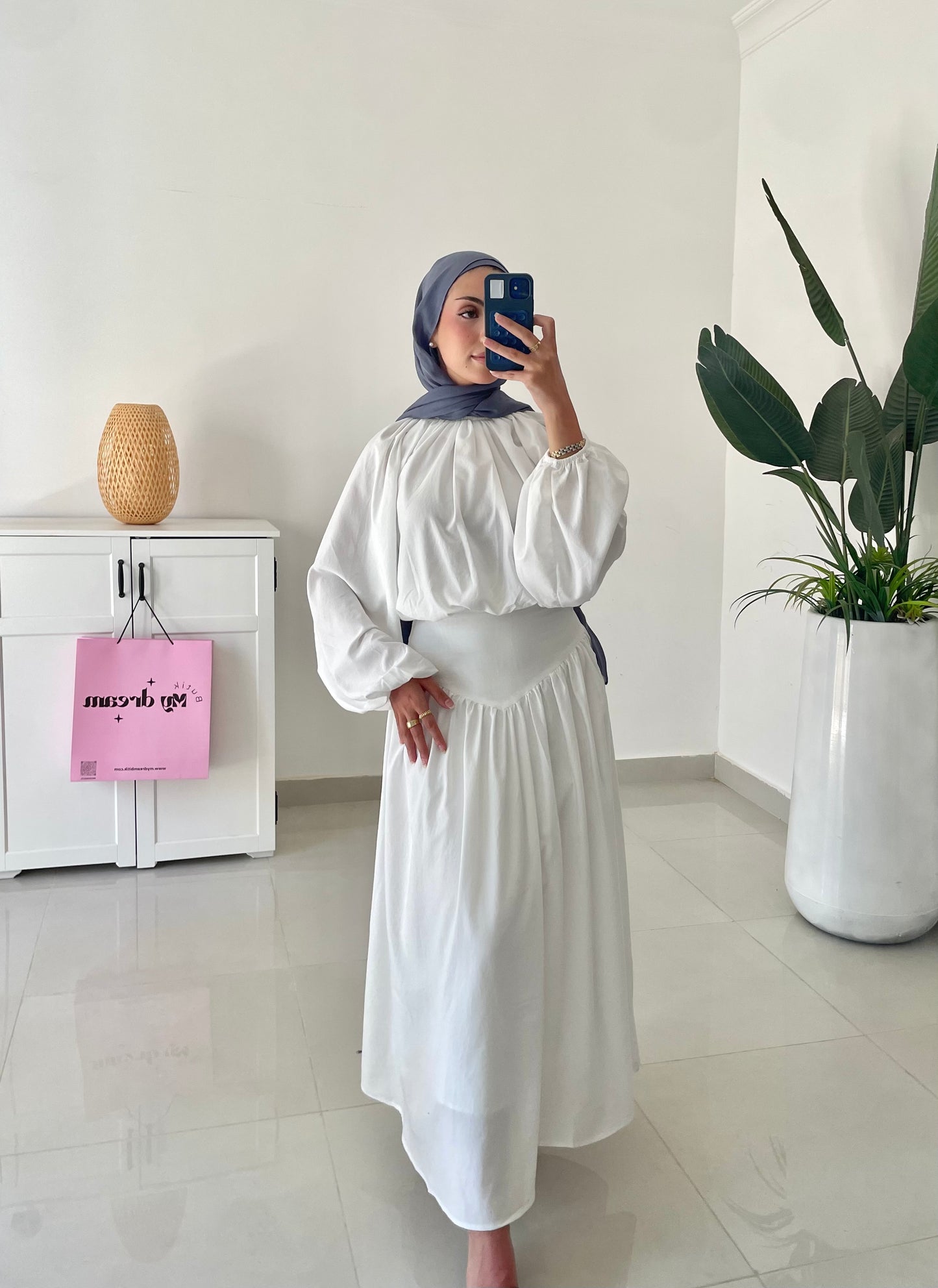 Waisted Skirt Set-White