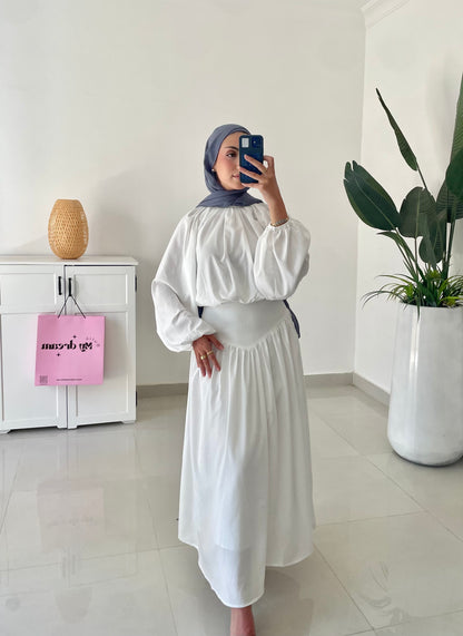 Waisted Skirt Set-White