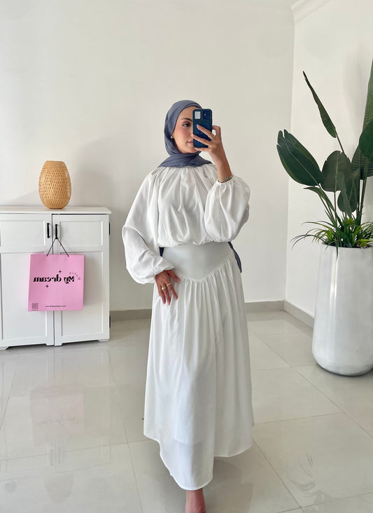 Waisted Skirt Set-White