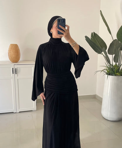 Drape Waist Maxi Dress-Black