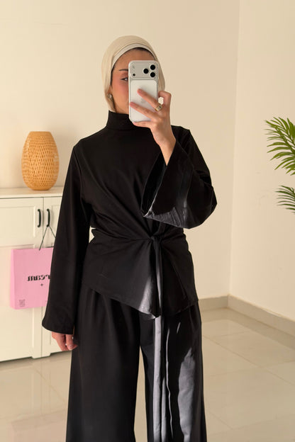 Tie Waist Set-Black