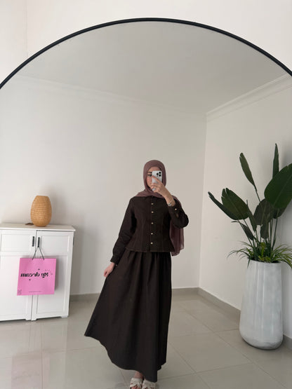 Denim Skirt Set- Brown