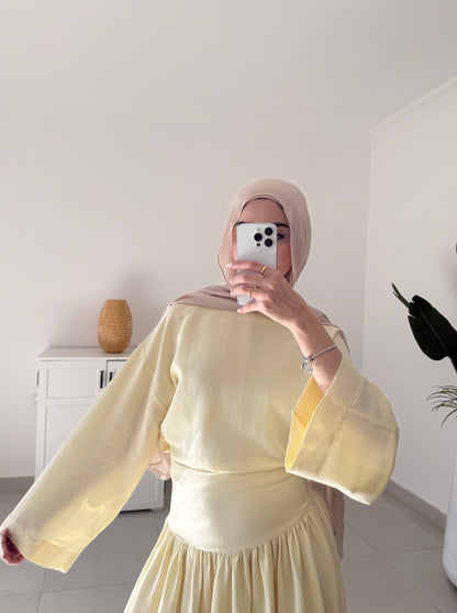 Drop Waist Linen Skirt Set- Yellow