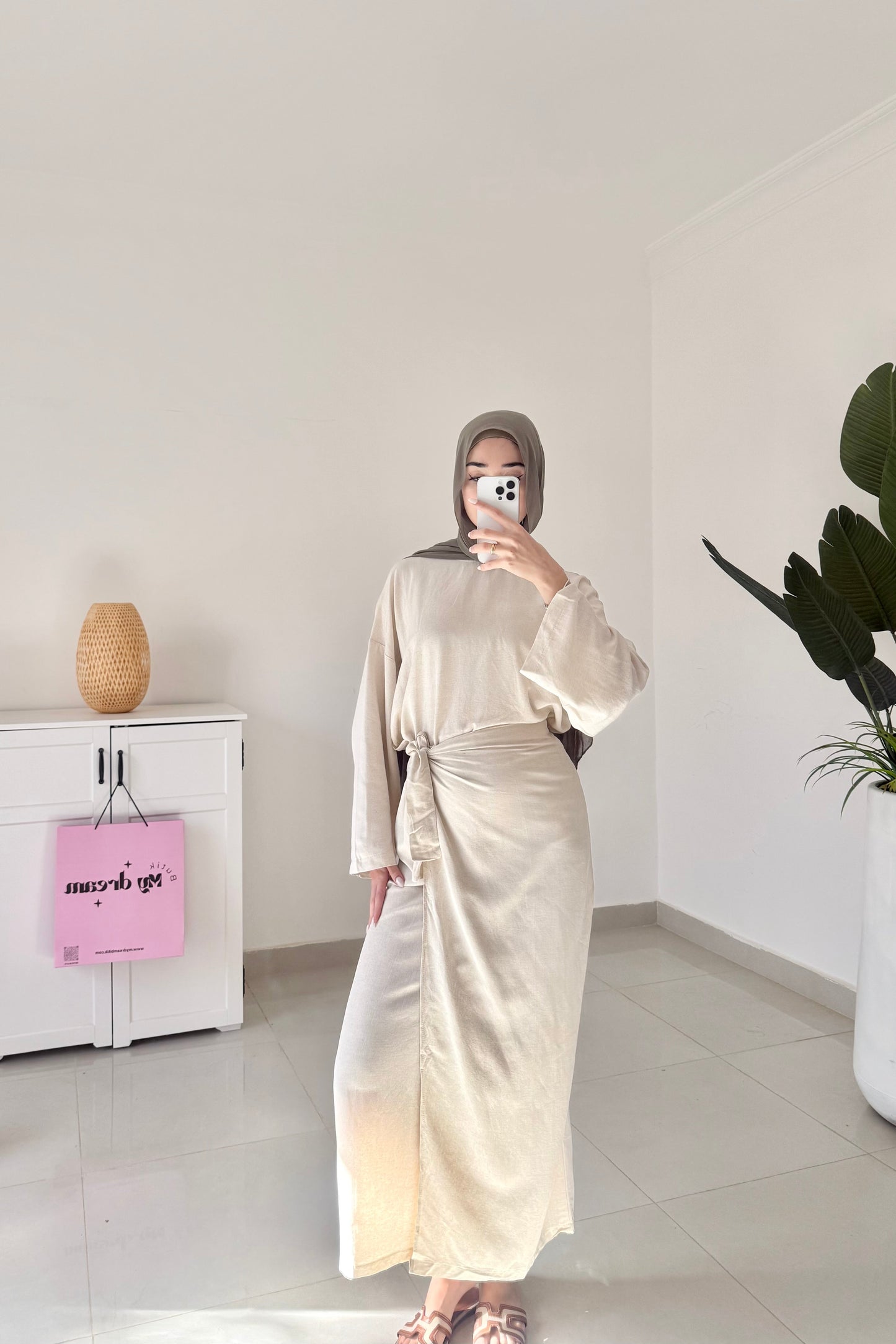 Wrap Skirt Set- Beige