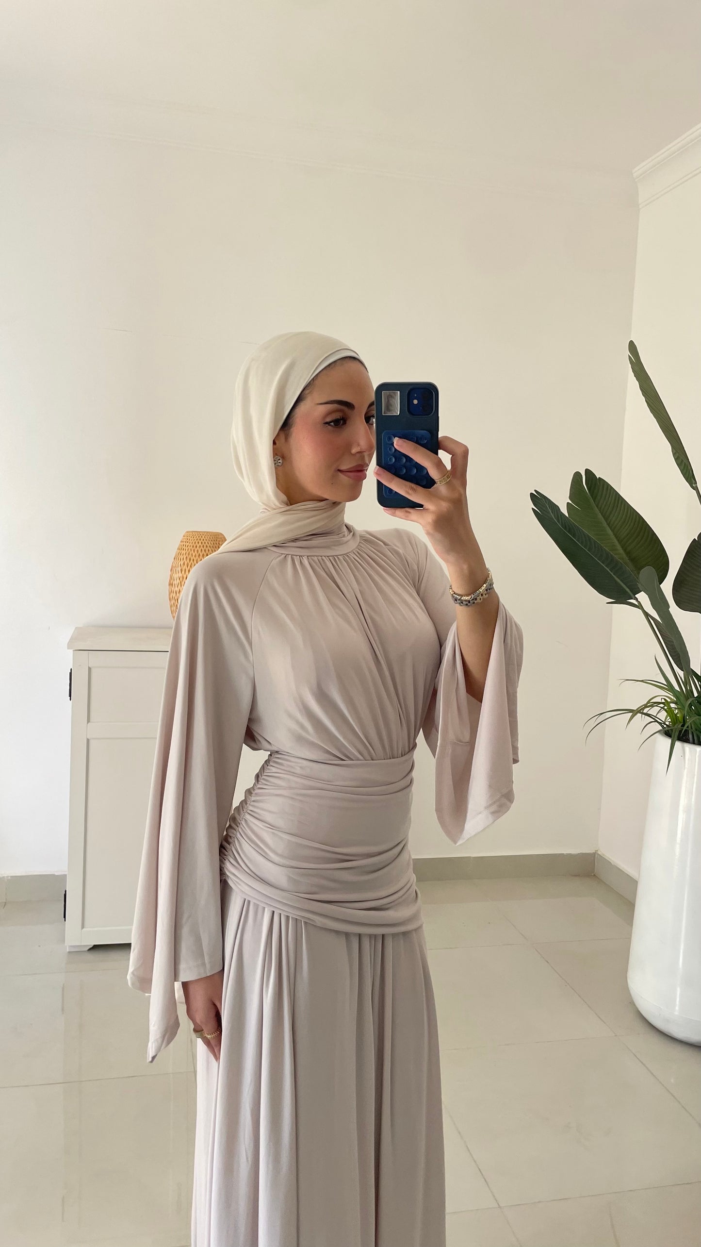 Drape Waist Maxi Dress-Beige