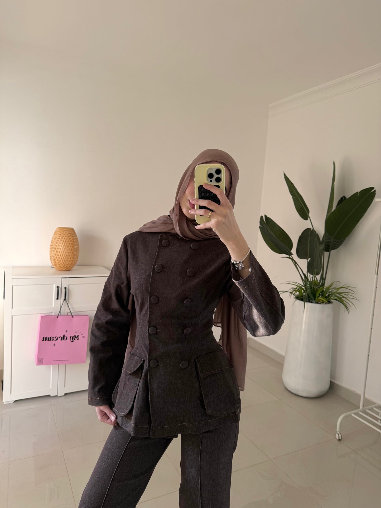 Waisted Denim Set- Brown