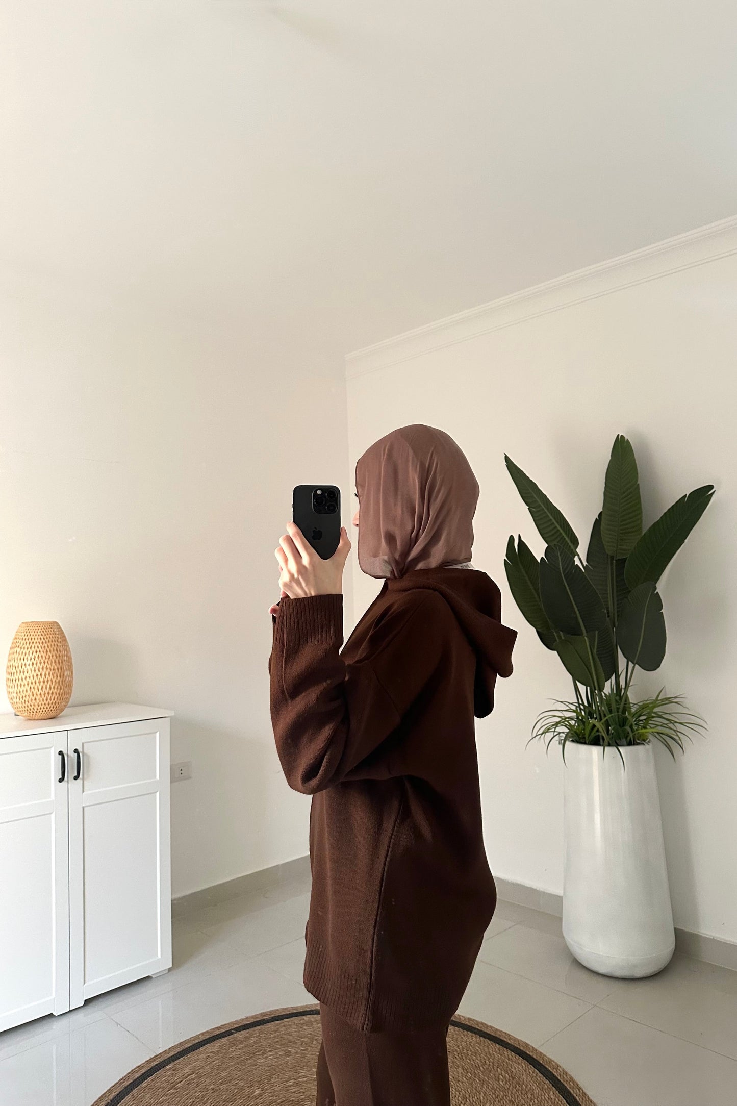 Knit Hooded Cardigan Set- Brown