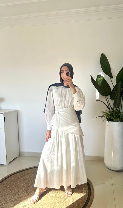 Maxi Dress With Overskirt-White
