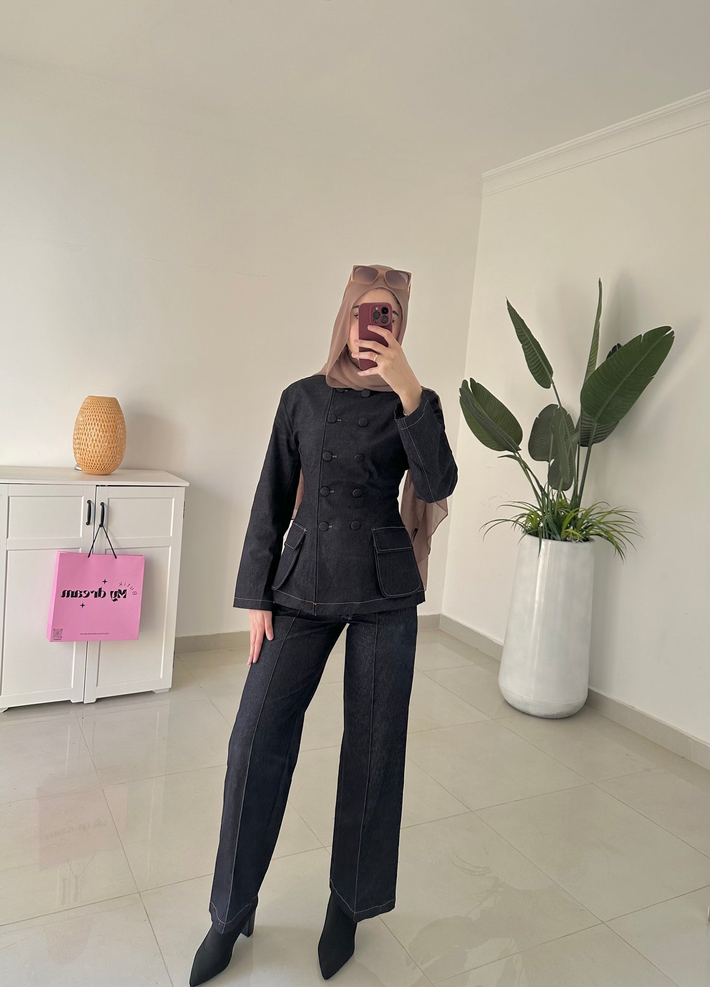 Waisted denim set-Navy blue