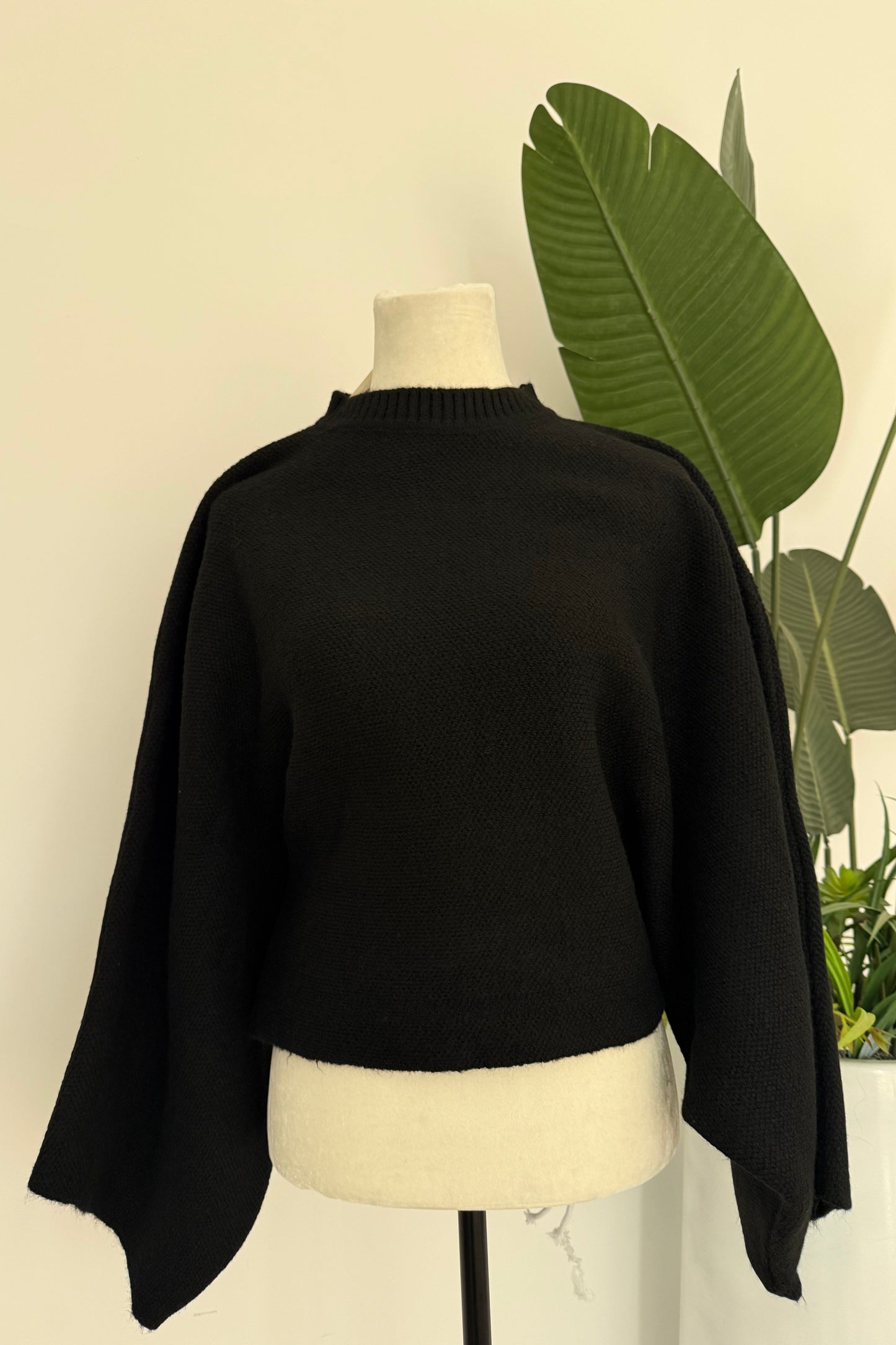 Batwing Sleeve Oversized Sweater- Black
