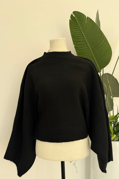 Batwing Sleeve Oversized Sweater- Black