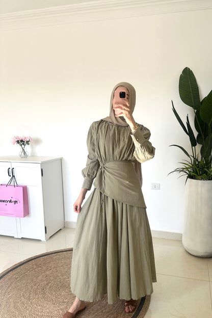 Maxi Dress With Overskirt- Green