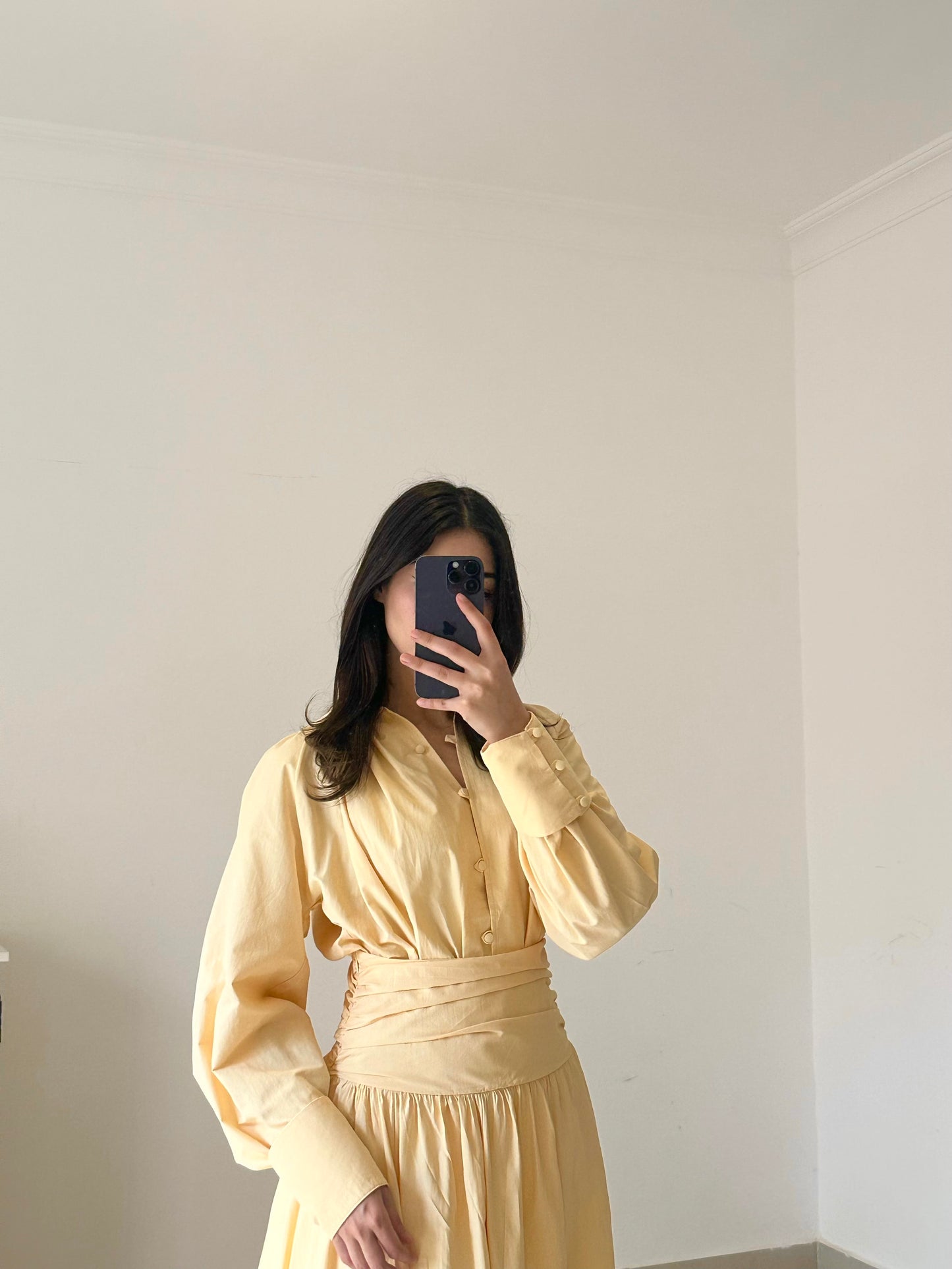‏Drape Waist Skirt Set-Yellow