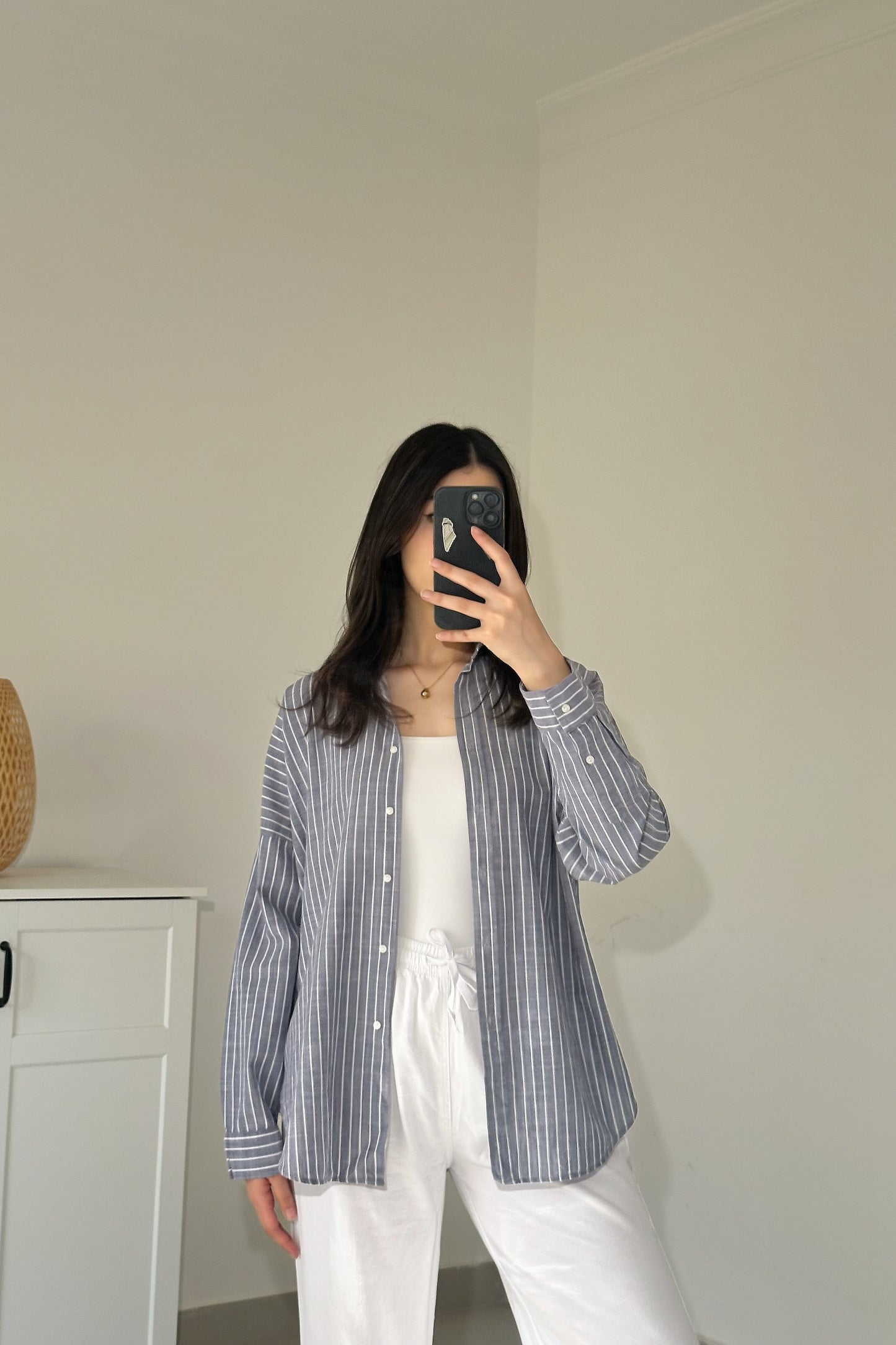 Linen Striped Shirt- Grey