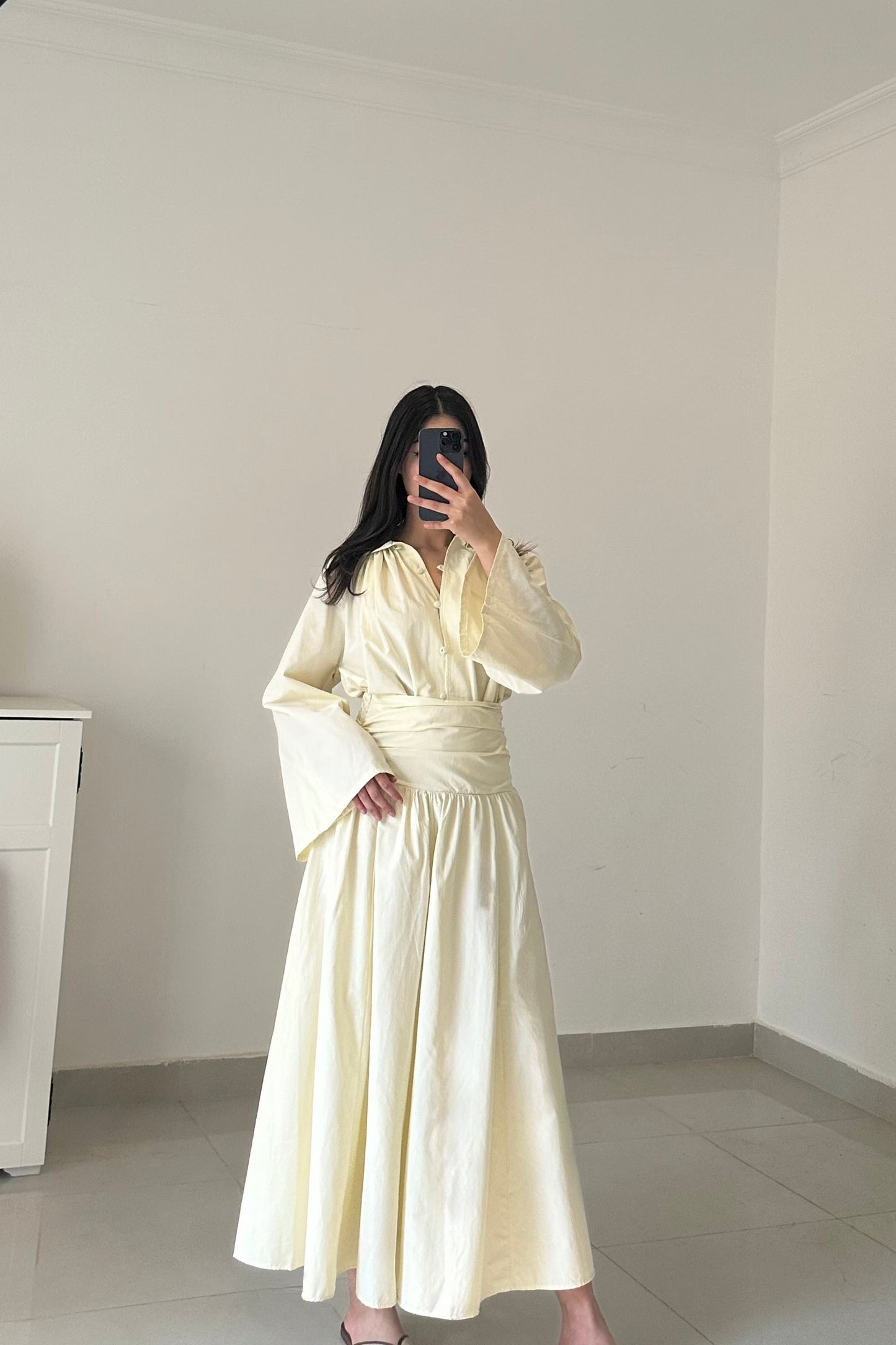 Drape Waist Skirt Set- Cream