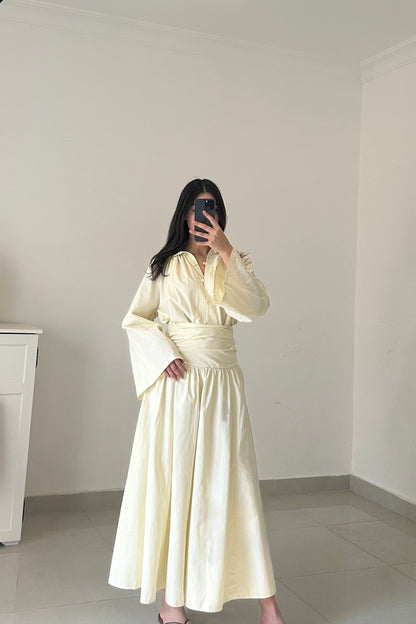 Drape Waist Skirt Set- Cream