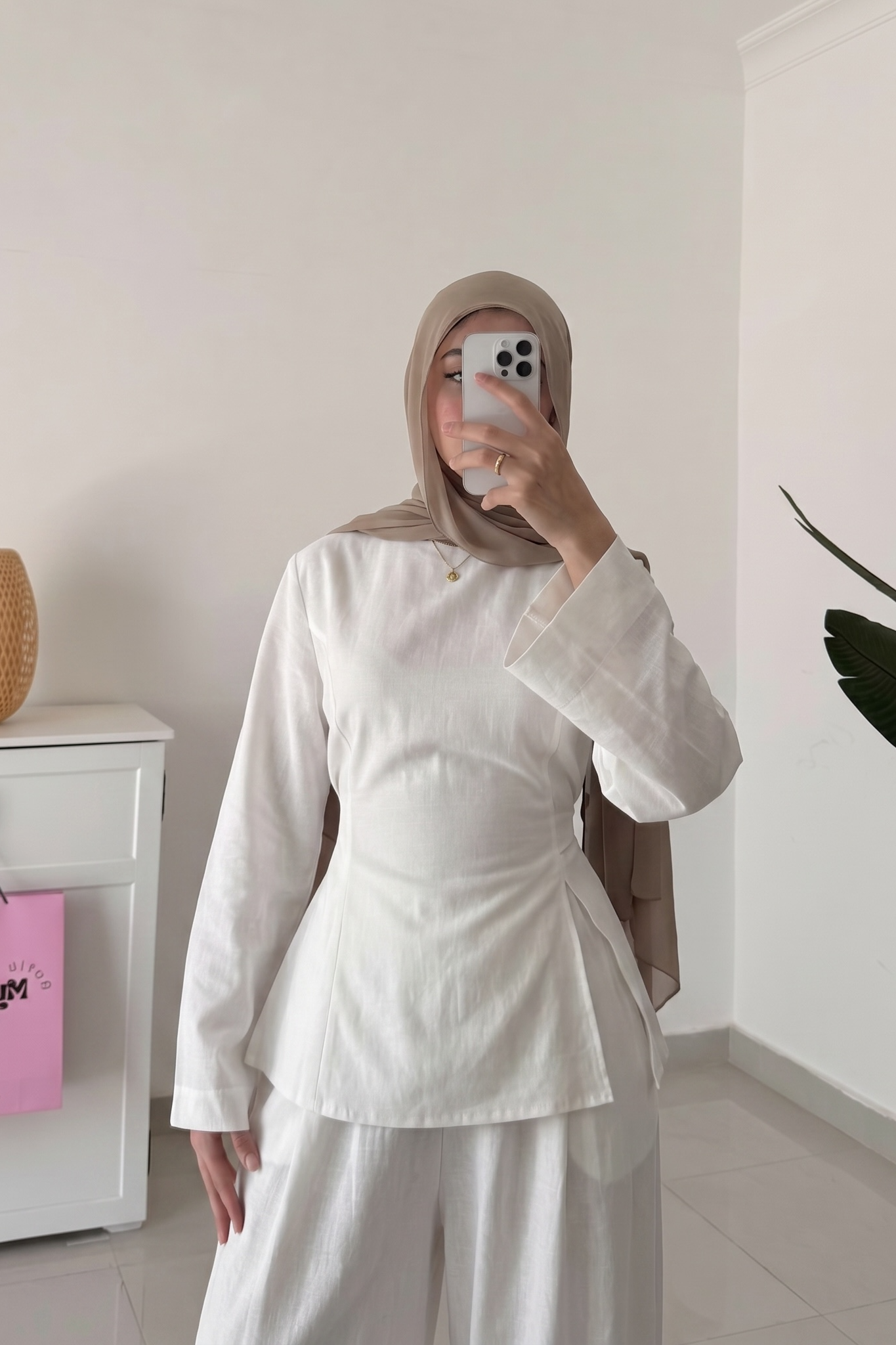 Waisted Cotton Linen Set- White