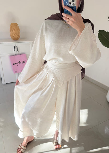 Linen Wide Leg Set-Beige