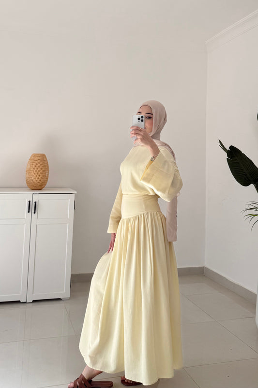 Drop Waist Linen Skirt Set- Yellow