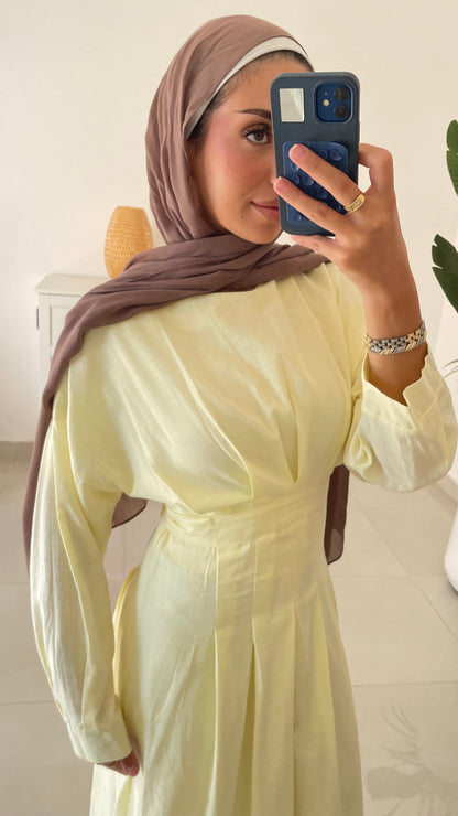 Linen Waisted Dress- Yellow