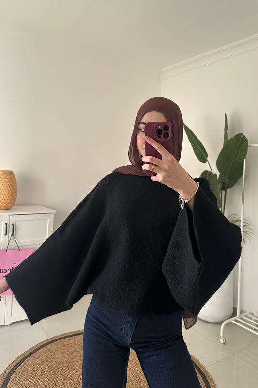 Batwing Sleeve Oversized Sweater- Black