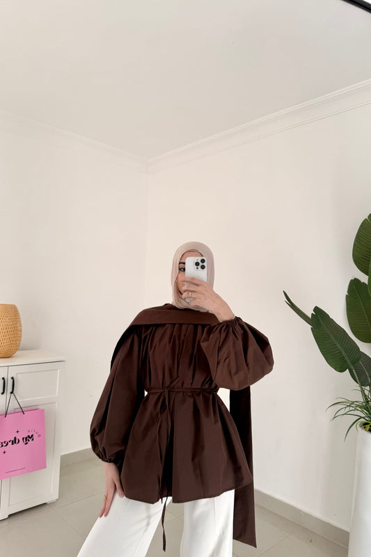 Poplin Sleeve Oversized top-Brown