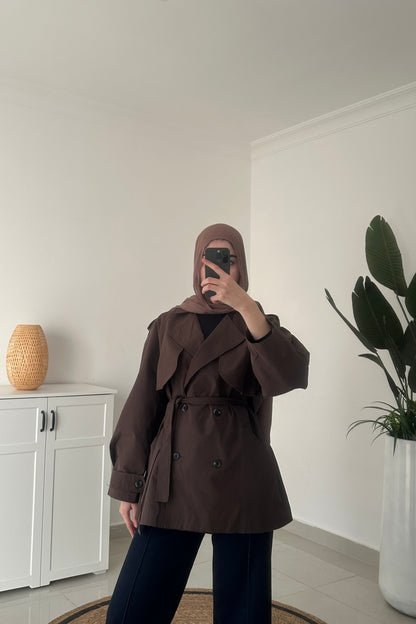 Mid Length Trench Coat- Brown