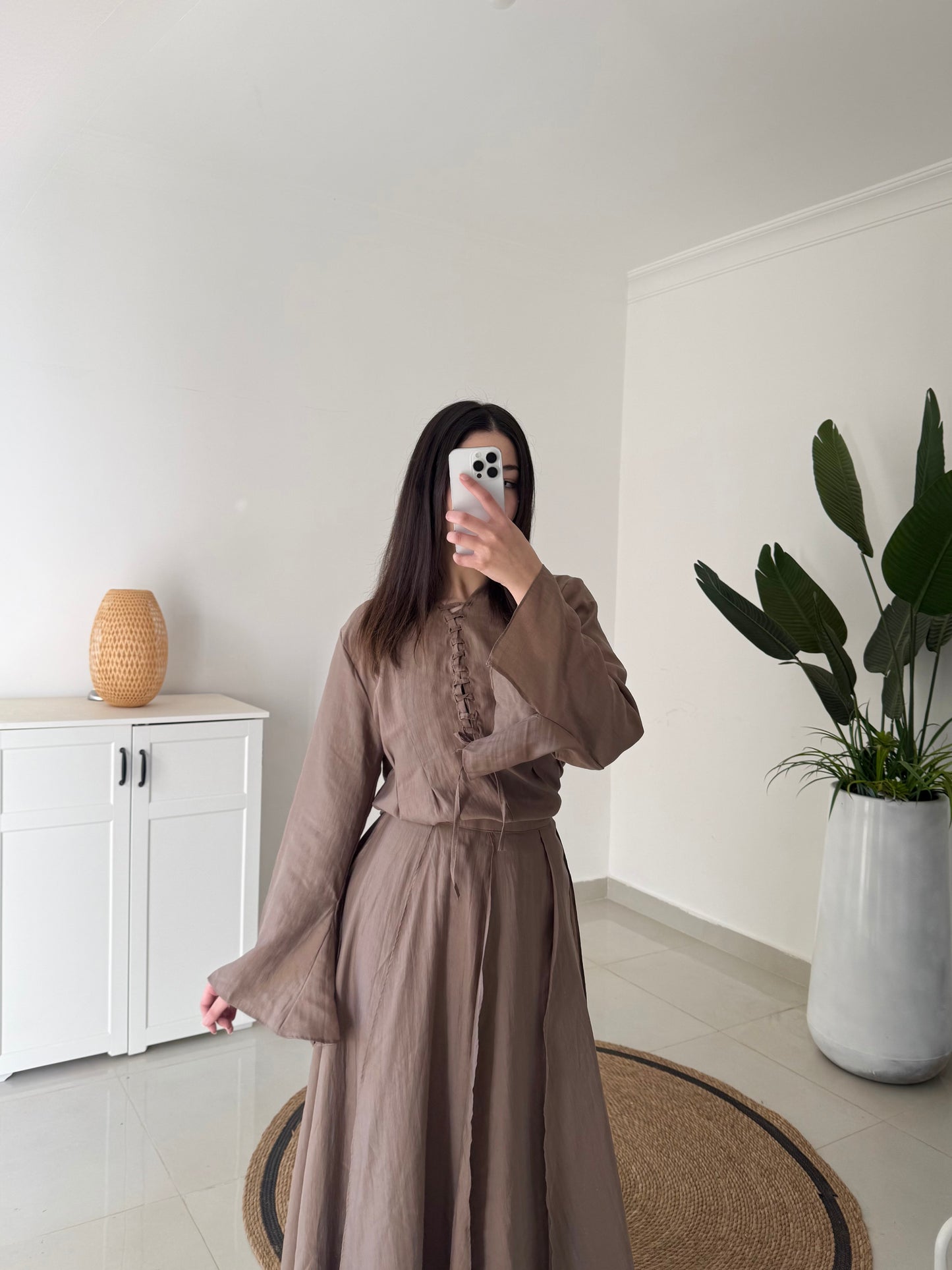 Nursoul Layered Skirt Set- Brown