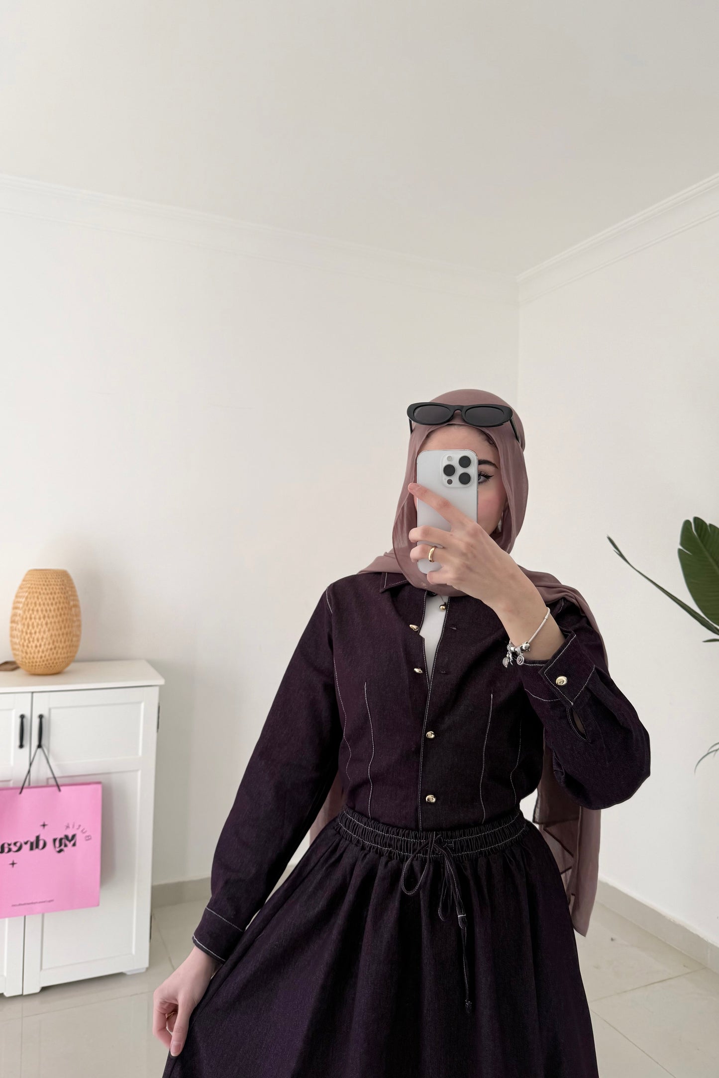 Skirt Denim Set- Burgundy