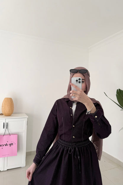 Skirt Denim Set- Burgundy