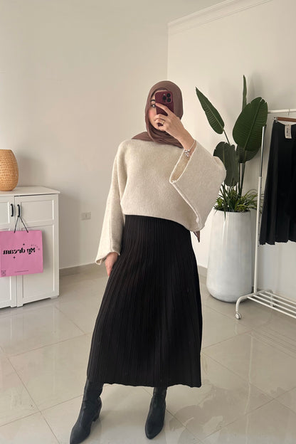 Pleated Triko Skirt- Brown