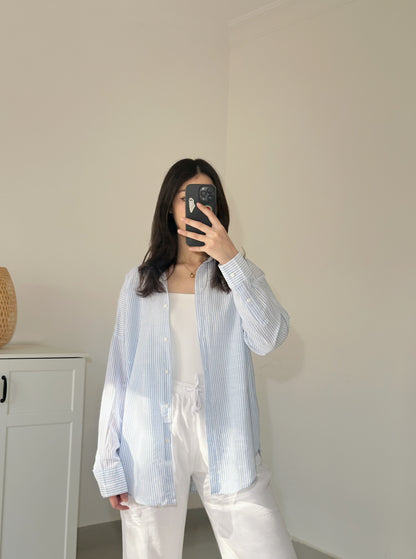 Linen Striped Shirt- Blue