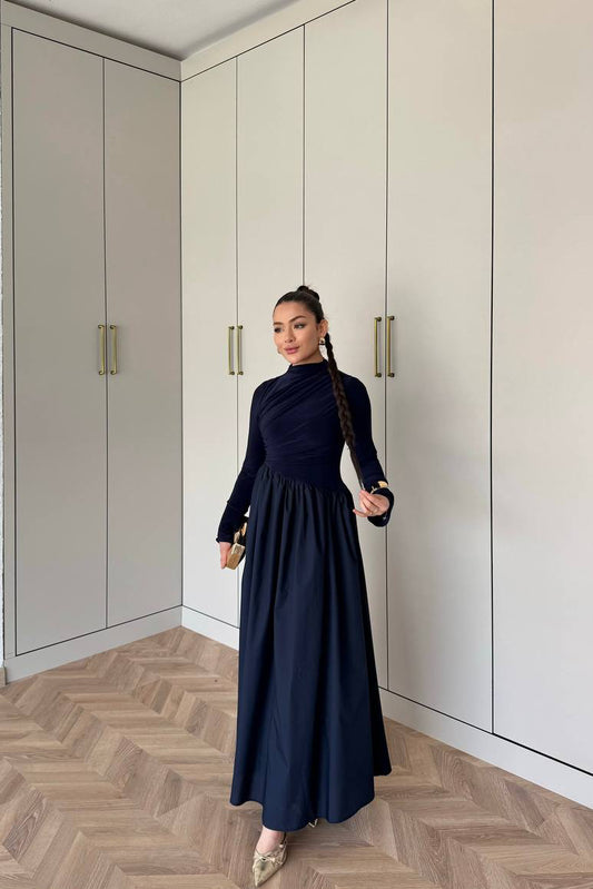 Draped Dress- Navy Blue