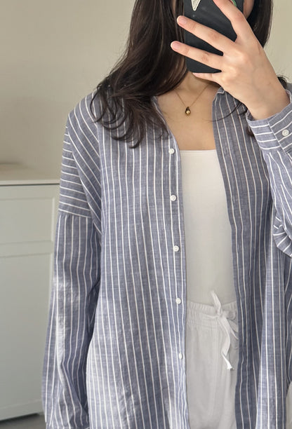 Linen Striped Shirt- Grey