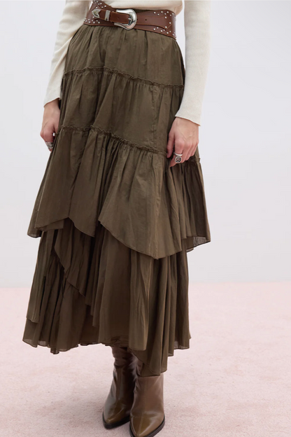 Asymmetric Layered Skirt-khaki