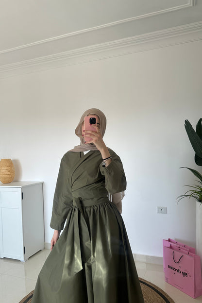 Wrap Top With Skirt Set- Green
