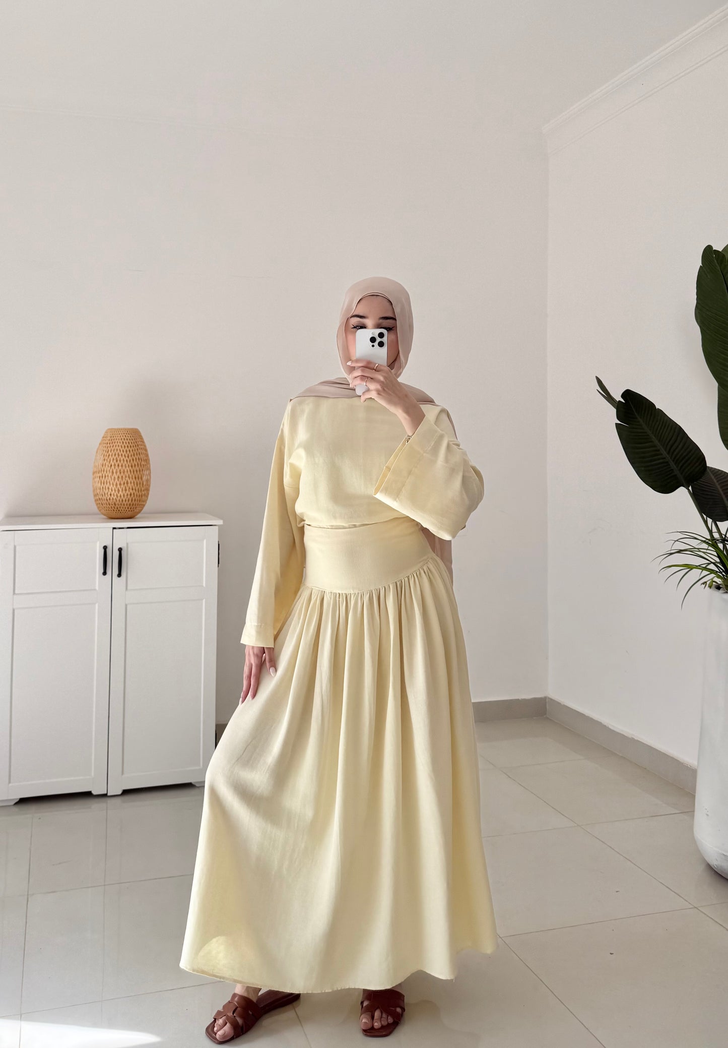 Drop Waist Linen Skirt Set- Yellow
