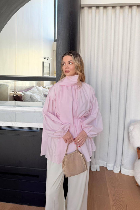 Poplin Sleeve Oversized top-Pink