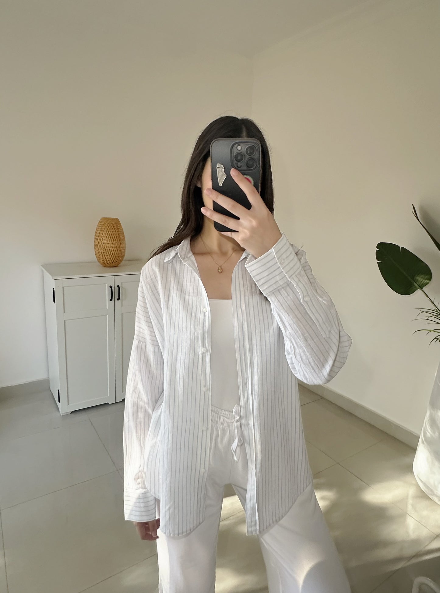 Linen Striped Shirt- Beige
