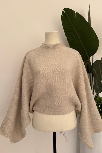 Batwing Sleeve Oversized Sweater- Beige