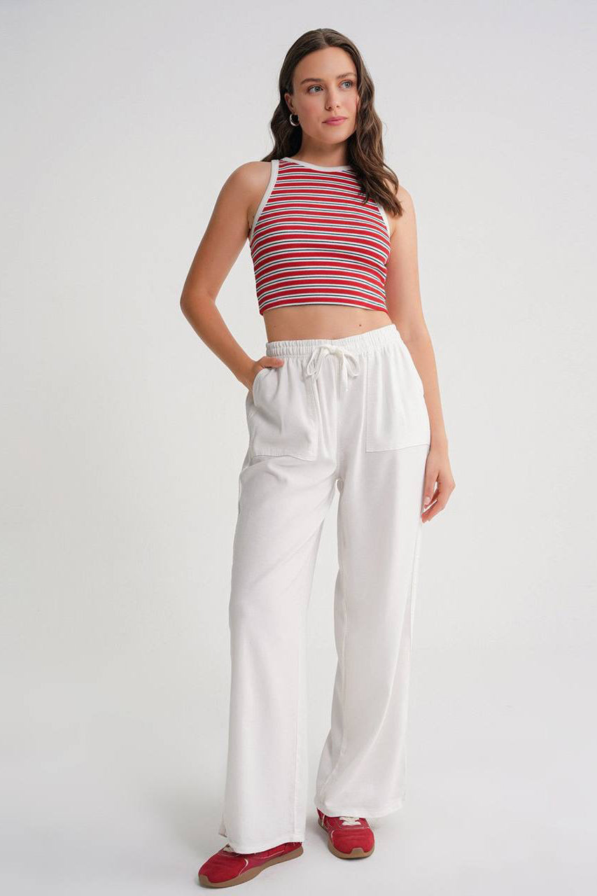 Cotton Linen Pants- White