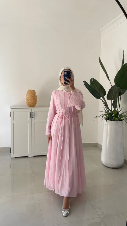 Belted Summer Dress-Pink