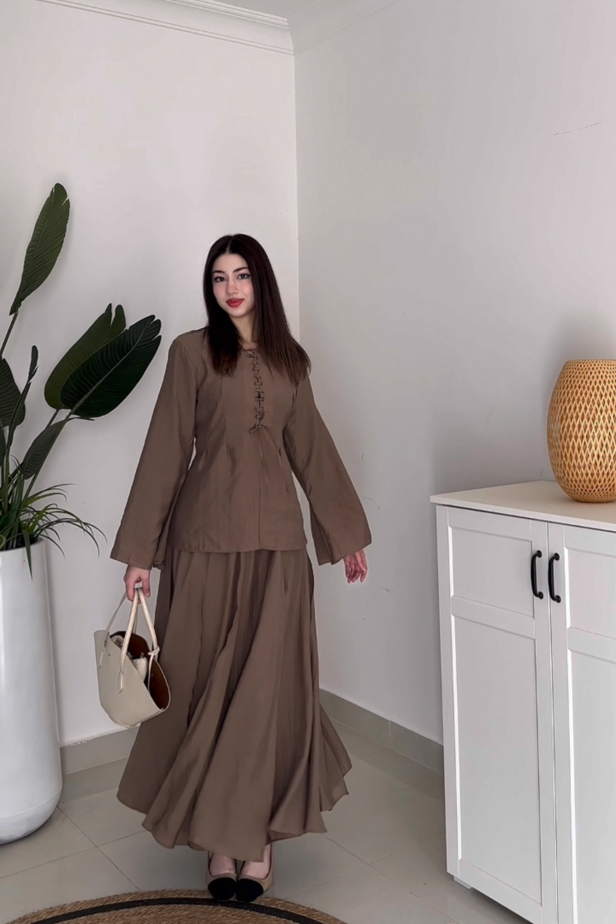 Nursoul Layered Skirt Set- Brown