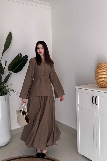 Nursoul Layered Skirt Set- Brown