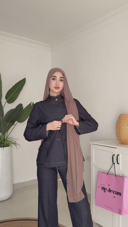 Waisted Denim Set- Brown